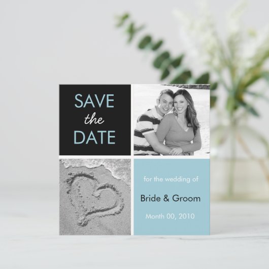 Turquoise en Black Save the Date Photo Cards (Staand voorkant)
