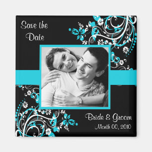Turquoise en Black Save the Date Photo Magnets Magneet
