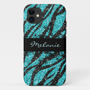 Turquoise en Black Zebra Print Glitter iPhone 5 Case-Mate iPhone Case
