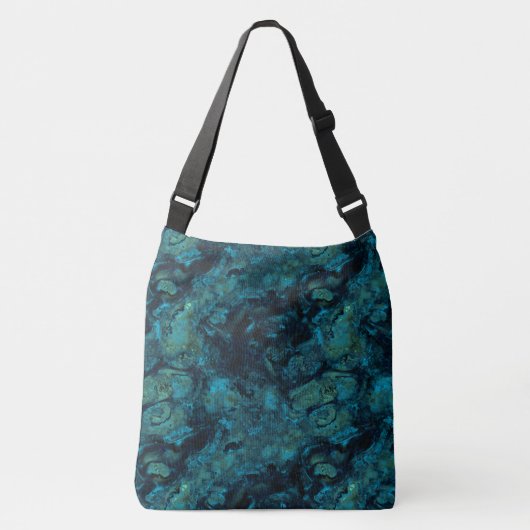 Turquoise en Blauw Marmer Abstract Crossbody Tas (Voorkant)