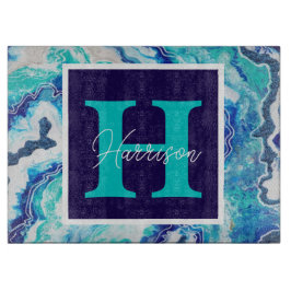 Turquoise en Blauw Marmer Gepersonaliseerd Snijplank