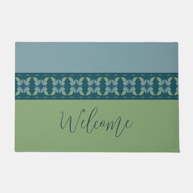 Turquoise en blauw met groen deurmat (Voorkant)