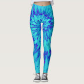 Turquoise en Blauw met Magenta Spiral Tie Dye Leggings (Voorkant)