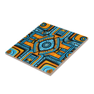 turquoise en blauwe abstracte patroon tegeltje