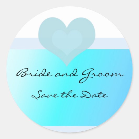 Turquoise en Blauwe Bewaar de Datum Ronde Sticker (Voorkant)
