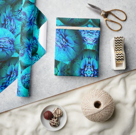 Turquoise en blauwe bollen in 3D-optica Cadeaupapier (Crafts)