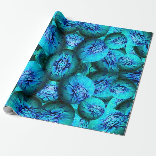 Turquoise en blauwe bollen in 3D-optica Cadeaupapier (Uitgerold)