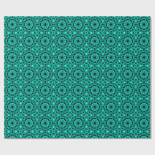 Turquoise en blauwe Kaleidoscoop Fractal Patroon Cadeaupapier