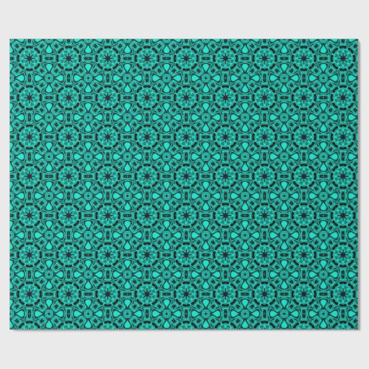 Turquoise en blauwe Kaleidoscoop Fractal Patroon Cadeaupapier (Vlak)