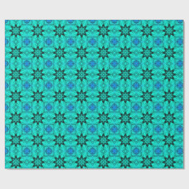 Turquoise en blauwe Kaleidoscoop Fractal Patroon Cadeaupapier