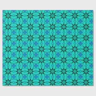 Turquoise en blauwe Kaleidoscoop Fractal Patroon Cadeaupapier