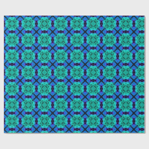 Turquoise en blauwe Kaleidoscoop Fractal Patroon Cadeaupapier