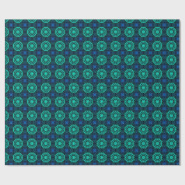 Turquoise en blauwe Kaleidoscoop Fractal Patroon Cadeaupapier