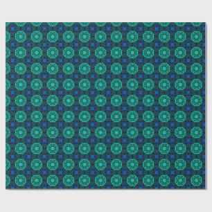 Turquoise en blauwe Kaleidoscoop Fractal Patroon Cadeaupapier