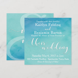 Turquoise en Blauwe Ombre Waterverf Witte Typograf Kaart