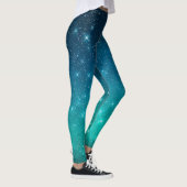 Turquoise en blauwe verloop sterrenhemel leggings (Rechts)