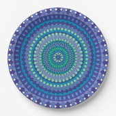 Turquoise en blauwgroen blauw mandala patroon klas papieren bordje (Voorkant)
