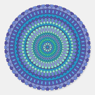 Turquoise en blauwgroen blauw mandala patroon ronde sticker