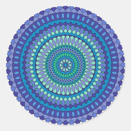 Turquoise en blauwgroen blauw mandala patroon ronde sticker (Voorkant)