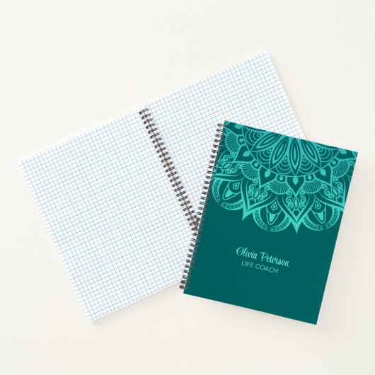 Turquoise en Blauwgroen Mandala Life Coach Notitieboek (Binnen)