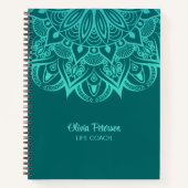 Turquoise en Blauwgroen Mandala Life Coach Notitieboek (Voorkant)