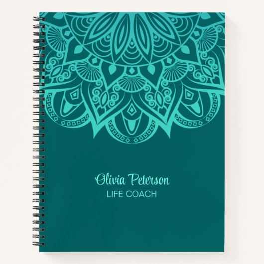 Turquoise en Blauwgroen Mandala Life Coach Notitieboek (Voorkant)