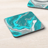 Turquoise en Blauwgroen marmer Fluid Art Bier Onderzetter (Linkerzijde)