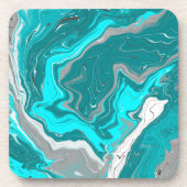 Turquoise en Blauwgroen marmer Fluid Art Bier Onderzetter (Voorkant)