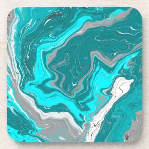 Turquoise en Blauwgroen marmer Fluid Art Bier Onderzetter