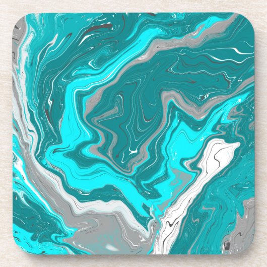 Turquoise en Blauwgroen marmer Fluid Art Bier Onderzetter (Voorkant)