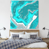 Turquoise en Blauwgroen marmer Fluid Art Canvas Afdruk (Insitu (Slaapkamer))
