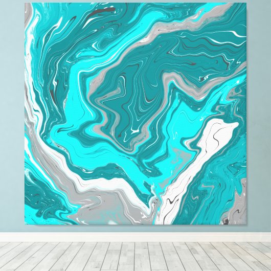 Turquoise en Blauwgroen marmer Fluid Art Canvas Afdruk (Insitu (Houten vloer))