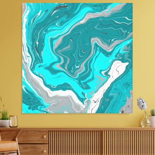 Turquoise en Blauwgroen marmer Fluid Art Canvas Afdruk (Insitu (Woonkamer))