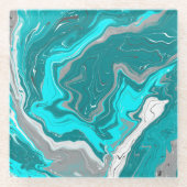 Turquoise en Blauwgroen marmer Fluid Art Glazen Onderzetter (Voorkant)