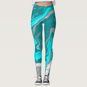 Turquoise en Blauwgroen marmer Fluid Art Leggings