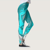 Turquoise en Blauwgroen marmer Fluid Art Leggings (Rechts)