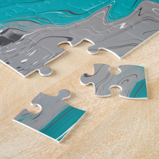 Turquoise en Blauwgroen marmer Fluid Art Legpuzzel (Zijkant)