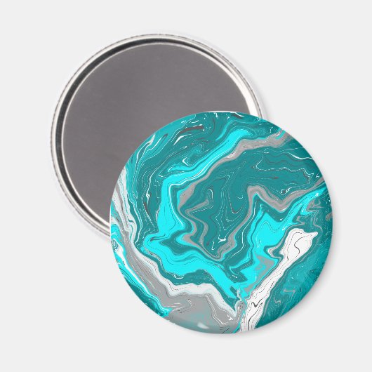 Turquoise en Blauwgroen marmer Fluid Art Magneet (Voorkant / Achterkant)