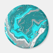 Turquoise en Blauwgroen marmer Fluid Art Magneet (Voorkant)