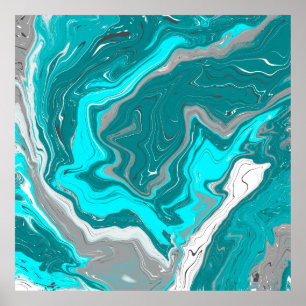Turquoise en Blauwgroen marmer Fluid Art Poster