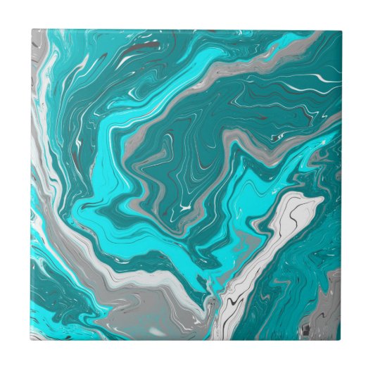 Turquoise en Blauwgroen marmer Fluid Art Tegeltje (Voorkant)