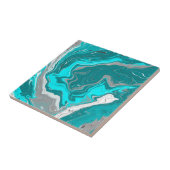 Turquoise en Blauwgroen marmer Fluid Art Tegeltje (Zijkant)