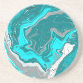 Turquoise en Blauwgroen marmer Fluid Art Zandsteen Onderzetter (Voorkant)