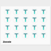 Turquoise en Blauwgroen Ombre Glitter Monogram T Ronde Sticker (Vel)