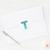 Turquoise en Blauwgroen Ombre Glitter Monogram T Ronde Sticker (Envelop)