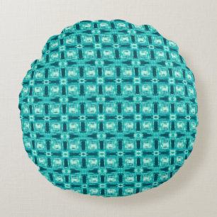 Turquoise en Blauwgroen Shibori Plaid Rond Kussen