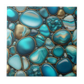 Turquoise en Blauwgroen stenen met gouden contoure Tegeltje (Voorkant)