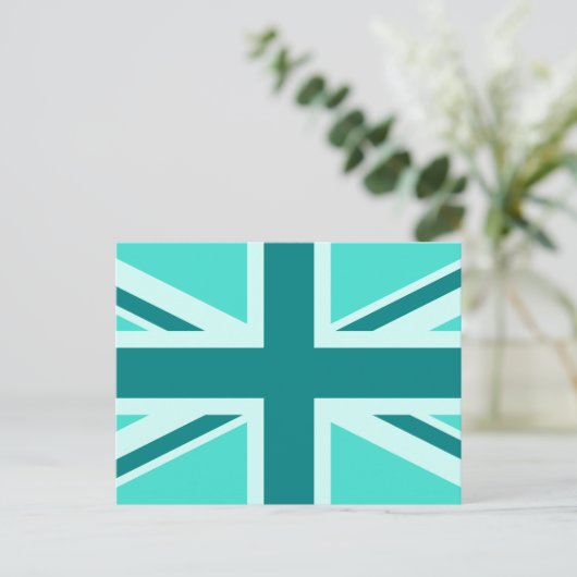 Turquoise en Blauwgroen Union Jack 2 Briefkaart (Staand voorkant)