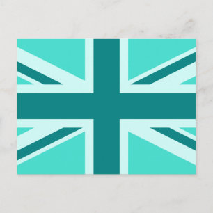 Turquoise en Blauwgroen Union Jack 2 Briefkaart