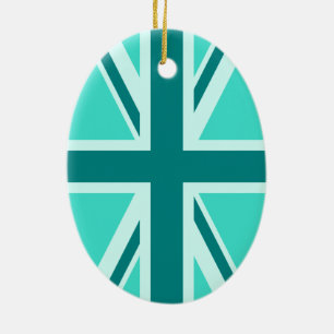 Turquoise en Blauwgroen Union Jack 2 Keramisch Ornament